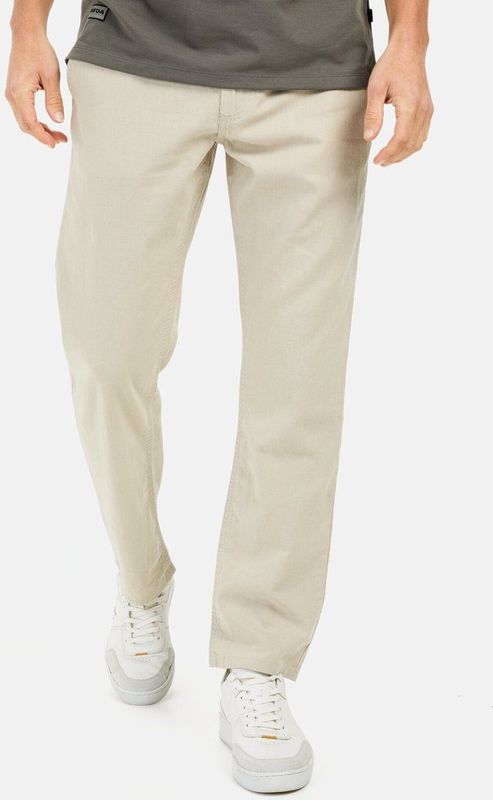 camel active Chinobroek met trekkoord van een linnenmix - Maat menswear-34/30 - Beige