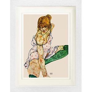 1art1 Egon Schiele Poster Blonde Girl in Green Stockings, 1914 Ingelijste Foto Met Passepartout | Muur Foto's | In Een Fotolijstje 40x30 cm