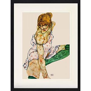 1art1 Egon Schiele Poster Blonde Girl in Green Stockings, 1914 Ingelijste Foto Met Passepartout | Muur Foto's | In Een Fotolijstje 80x60 cm