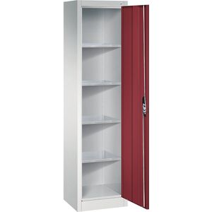 C+P Werkplaats-vleugeldeurkast, h x b x d = 1950 x 502 x 400 mm, lichtgrijs/robijnrood