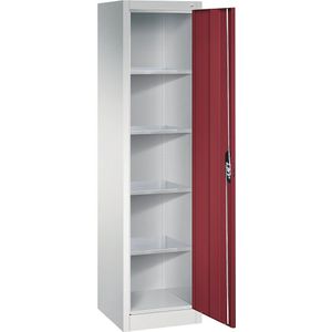 C+P Werkplaats-vleugeldeurkast, h x b x d = 1950 x 502 x 500 mm, lichtgrijs/robijnrood