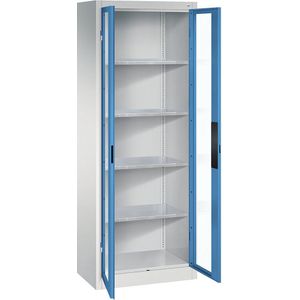 C+P Vleugeldeurkast met zichtvenster, h x b x d = 1950 x 700 x 400 mm, 4 legborden, lichtgrijs/lichtblauw