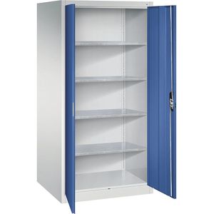 C+P Werkplaats-vleugeldeurkast, h x b x d = 1950 x 930 x 800 mm, lichtgrijs/gentiaanblauw