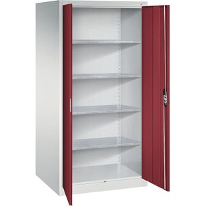 C+P Werkplaats-vleugeldeurkast, h x b x d = 1950 x 930 x 800 mm, lichtgrijs/robijnrood