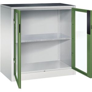 C+P Vleugeldeurkast met zichtvenster, h x b x d = 1000 x 930 x 500 mm, 1 legbord, lichtgrijs/resedagroen