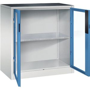 C+P Vleugeldeurkast met zichtvenster, h x b x d = 1000 x 930 x 500 mm, 1 legbord, lichtgrijs/lichtblauw