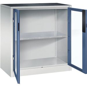 C+P Vleugeldeurkast met zichtvenster, h x b x d = 1000 x 930 x 500 mm, 1 legbord, lichtgrijs/verblauw