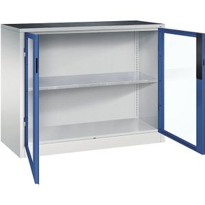 C+P Vleugeldeurkast met zichtvenster, h x b x d = 1000 x 1200 x 500 mm, 1 legbord, lichtgrijs/gentiaanblauw