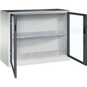 C+P Vleugeldeurkast met zichtvenster, h x b x d = 1000 x 1200 x 500 mm, 1 legbord, lichtgrijs/antracietgrijs