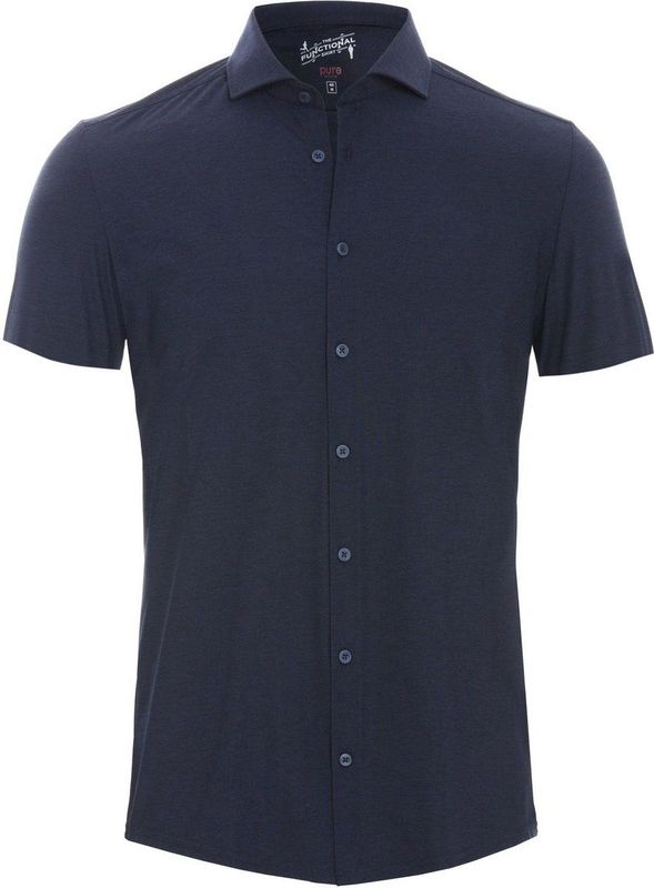 Pure - Short Sleeve The Functional Shirt - Blauw - Nylon - Effen en Streep Dessin
