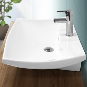Wastafel incl. zilverkleurige kabelwaste met overloop 60,5x46x16,5 cm wit keramiek