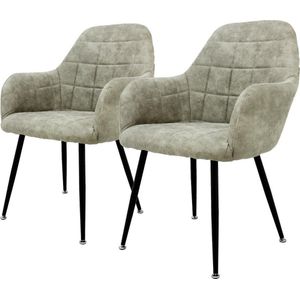 ECD Germany Set van 2 Eetkamerstoelen Eetkamerstoel met rugleuning en armleuningen, Olijf, Micro Leren Zitting, Metalen Poten, Keuken Stoelen Woonkamer Stoelen Woonkamer Stoelbekleding Stoelen