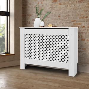 Radiatorpaneel 112x19x82 cm ruit wit gemaakt van MDF