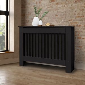 ECD Germany Radiator Kap landelijke stijl 112x19x82 cm zwart MDF gelakt voor slaapkamer woonkamer radiatorkap radiatorkap