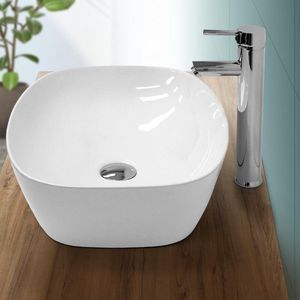 Waschbecken inkl. Ablaufgarnitur ohne Überlauf 50,5x38,5x13,5 cm Weiß aus Keramik LuxeBath