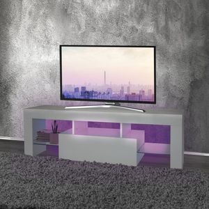 TV lowboard met LED verlichting 130x49x45 cm Wit incl. glazen legplank ML-Design