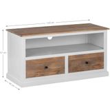 TV lowboard naturel/wit, 110x45x57 cm, met 2 laden, gemaakt van mangohout