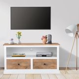 TV lowboard naturel/wit, 110x45x57 cm, met 2 laden, gemaakt van mangohout