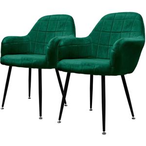 Eetkamerstoel set van 2 vierkant gewatteerd met rugleuning en armleuningen donkergroen Keukenstoel met microvezel fluwelen bekleding ML design