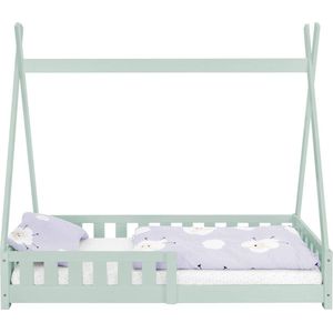 Kinderbed met uitvalbeveiliging en lattenbodem 80x160 cm mint gemaakt van grenenhout ML-Design