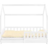 Kinderbed met uitvalbeveiliging lattenbodem en dak 70x140 cm Wit grenen hout ML-Design