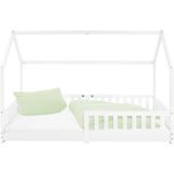 Kinderbed met uitvalbeveiliging lattenbodem en dak 200x90 cm wit grenen hout ML-Design