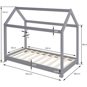 Kinderbed met dak en lattenbodem 80x160 cm Lichtgrijs grenen hout ML-Design