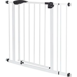 ECD Germany Deurbeschermer voor kinderen, honden en katten, 85-95cm incl. 10cm verlenging, zonder boren, wit, dubbelzijdig, zelfsluitend, metalen beschermer om vast te klemmen, trapbeschermer