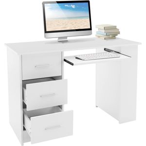 Schreibtisch mit 3 Schubladen, 3 Regale und Tastaturauszug, 110x49x75 cm, Weiß, Stauraum, 3 Ablageflächen Arbeitstisch Bürotisch Büromöbel
