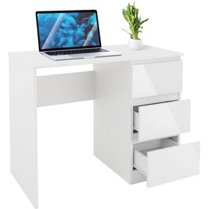 ML-Design Bureau met 3 laden, 90x76x50 cm, wit, lade fronten in hoogglans, veel opbergruimte, werkbureau bureautafel computertafel bureaumeubel laptoptafel PC tafel, voor thuis en kantoor