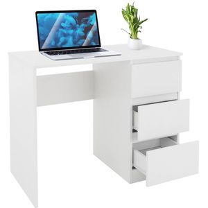 ML-Design Bureau met 3 laden, 90x76x50 cm, wit mat, veel opbergruimte, modern, werkbureau bureautafel computertafel kantoormeubilair kinderbureau laptoptafel PC tafel, voor thuis en kantoor