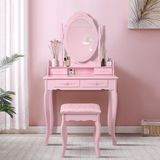 Schminktisch Pink, Frisiertisch mit Spiegel, Hocker und 4 Schubladen, 75x139x40 cm, Landhausstil, Kosmetiktisch für Damen & Mädchen, Frisierkommode