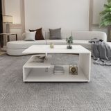 Couchtisch 91x52,6x41 cm Weiß mit Metall Dekostange und Ablageflächen auf 3 Etagen ML-Design