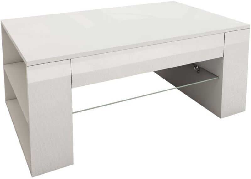 Couchtisch mit Glasablage und 4 Fächern 100x60x42 cm Weiß ML-Design