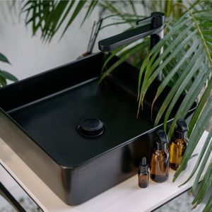 ML-Design Keramische wastafel in mat zwart, 39.5x39.5x14 cm, Rechthoekige aanrecht wastafel, Moderne wastafel, Wastafel met afvoergat, Wasplaats handwasbak, voor badkamer/gastentoilet