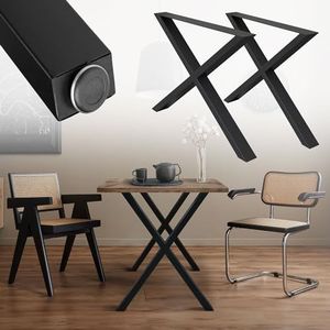 ECD Germany 2 stuks tafelframe 60 x 72 cm in X-vorm X-design kruis van gepoedercoat staal zwart in industrieel design tafelonderstel tafelpoten tafelpoten tafelpoten set