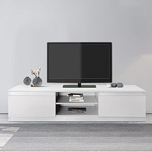 ML-Design TV lowboard van hout in wit, 140x36x40 cm, Modern TV-bord met opbergruimte voor uw woonkamer, TV-meubel Staand met 2 draaideuren en 2 open vakken, TV-tafel Sideboard TV-meubel