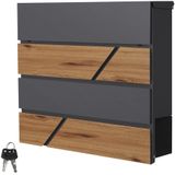 Brievenbus met krantenvak 37x36,5x11 cm antraciet/houtlook staal ML design