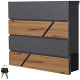 Brievenbus met krantenvak 37x36,5x11 cm antraciet/houtlook staal ML design