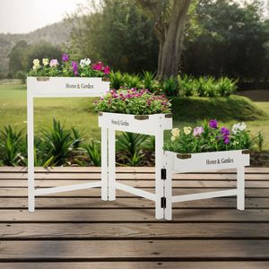 Blumenständer Pflanzentreppe 3 Etagen Weiß aus Holz ML-Design