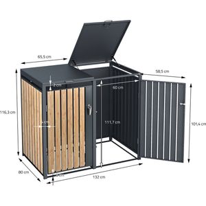 Afvalbak 2 tot 240L 132x80x116,3 cm gemaakt van staal in larikslook ML design