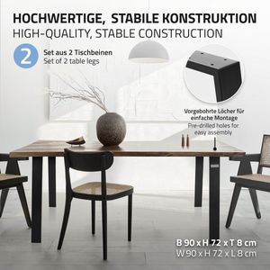 Tafelpoten set van 2 90x72 cm Zwart mat staal ML-Design