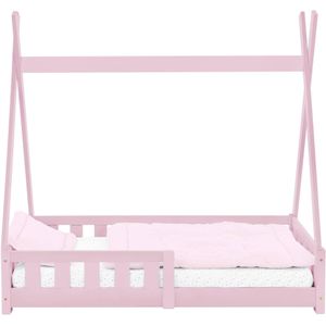 Kinderbed met uitvalbeveiliging en lattenbodem 70x140 cm Roze grenenhout ML-Design