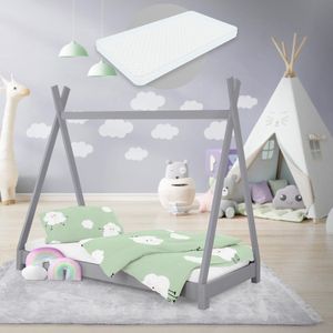 Kinderbed Tipi met Lattenbodem 70x140 cm Lichtgrijs van Hout ML-Design