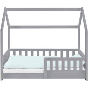 ML-Design - Kinderbed Huisbed - Lichtgrijs - Dennenhout - Inclusief Matras H-10cm