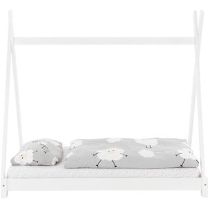 ML-Design Kinderbed tipi 80x160 cm wit met matras en lattenbodem, Indisch bed van massief hout, grenenhout, huisbed voor meisjes en jongens, kinderhuis, jeugdbed, houten bed, bedhuis, speelbed, tent