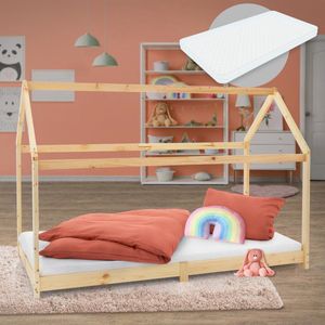 ML-Design - Kinderbed - Houten Bed - Kleur: Grenenhout - Inclusief Matras