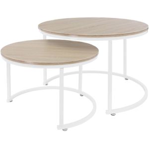 Salontafel set van 2 ronde vormen Sonoma eik/wit gemaakt van MDF en metaal ML-Design