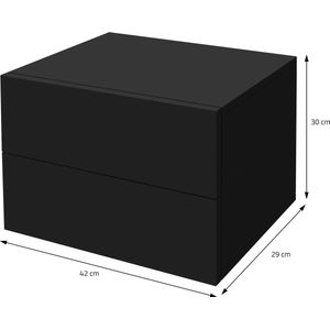 Nachtkastje met 2 laden 42x29x30 cm Zwart mat spaanplaat ML-Design