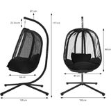 Hangstoel 100x105x177 cm Zwart Staal met Frame en Zitkussen 150kg ML-Design